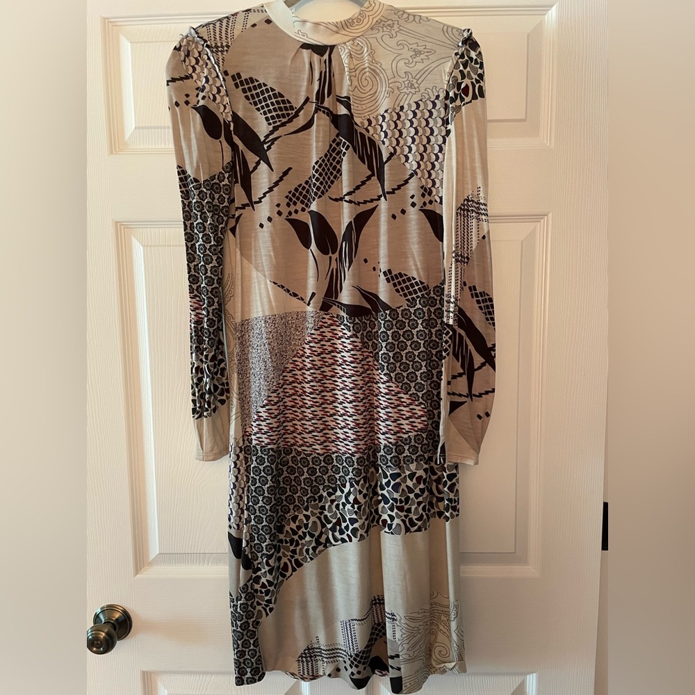 Etro Beige and Black Geometric Long Sleeve Dress (Authentic)
